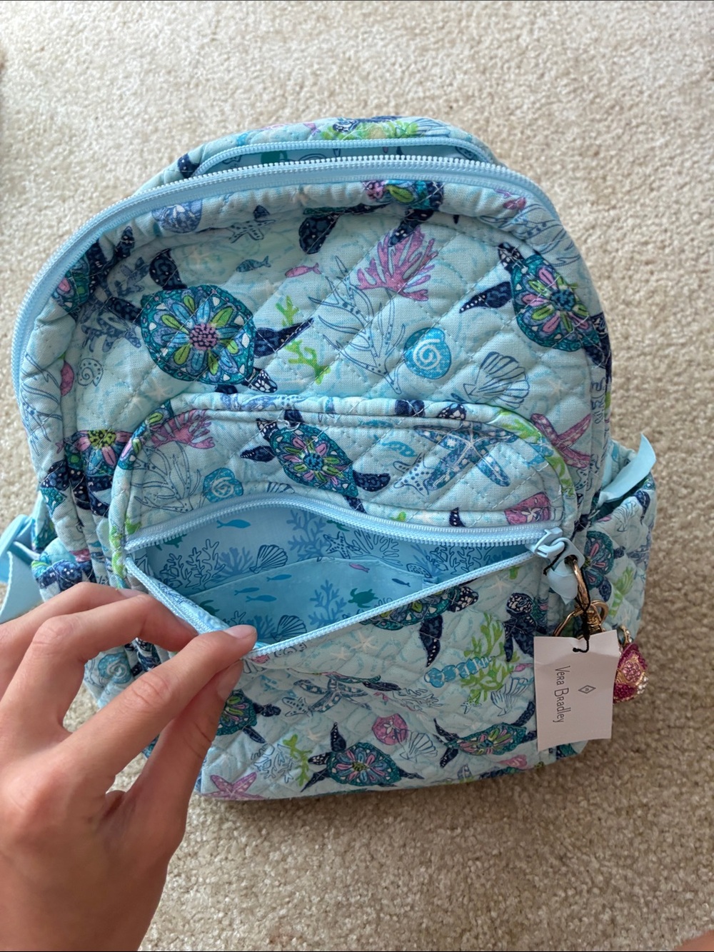 Vera Bradley Quilted Sea Turtle Mini Backpack in Light Blue and Aqua - Picture 4 of 4
